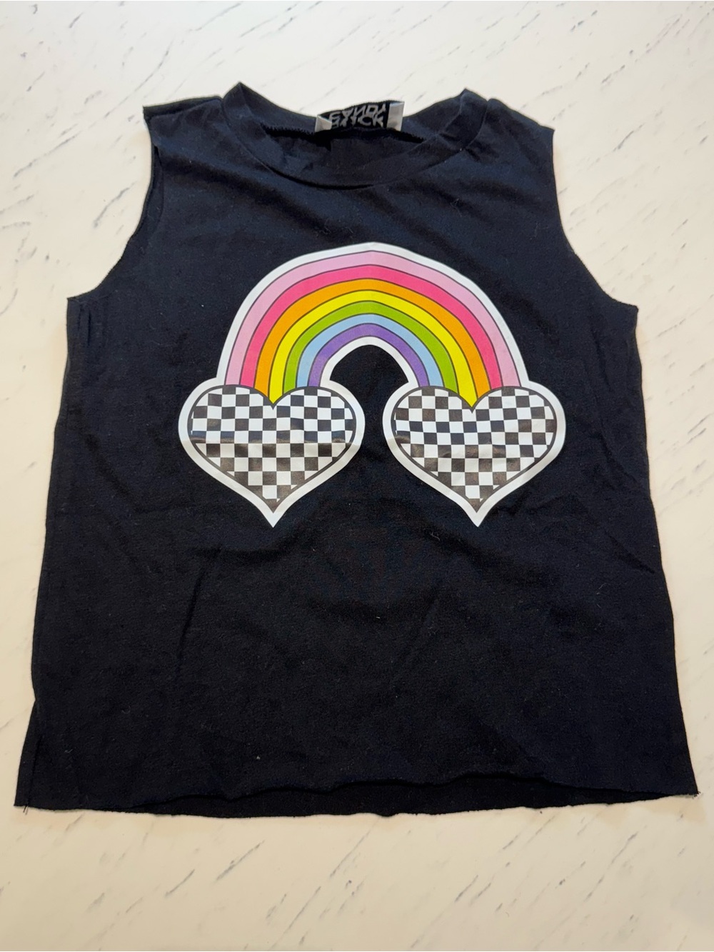 Rock Candy Black Tank with Rainbow & Checkered Heart Graphic
